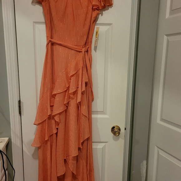 Eliza J Orange Asymmetrical Ruffled Wrap Dress - Picture 2 of 8